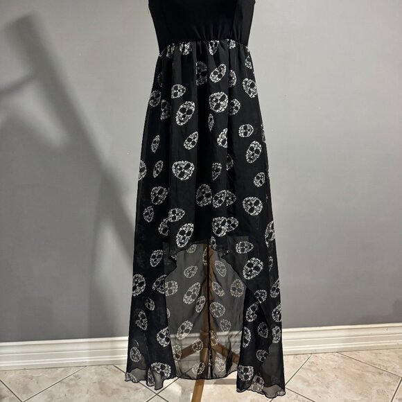 black strapless high-low maxi dress with skull print ~ goth - Picture 3 of 6
